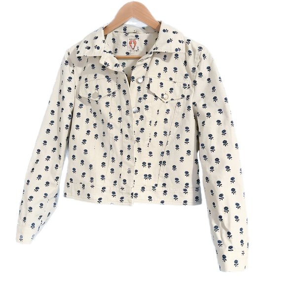 Shrimps Jackets & Blazers - Shrimps blue-and-white floral denim coat - rare and like new